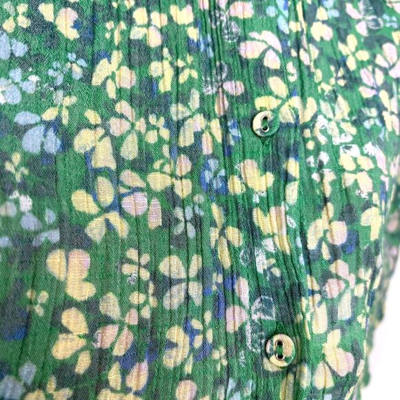 Zac & Rachel Wms M Green Floral Button Front Gauzy Top Ruffle Trim Cottagecore - Picture 7 of 11